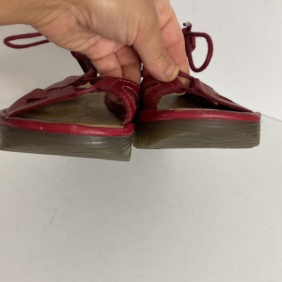 Fly London Sandals Womens 38 Red Leather Lace Up Platform Shoes Comfy - Picture 7 of 14